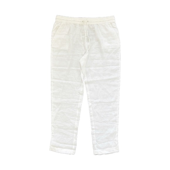 H&M Women's 100% Linen White Pants Pull-On Style Drawstring‎ Waist Size L NWT - Picture 2 of 7
